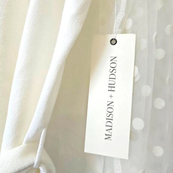 NWT Madison & Hudson Off White Sweater Dress, Size Petite Large Sheer Polka Dots - Picture 6 of 11